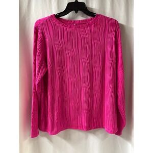 Women's Long Sleeve Textured Top Bright Pink‎ Size 2XL Polyester Spandex